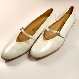 Salvatore Ferragamo white Mary Jane flats